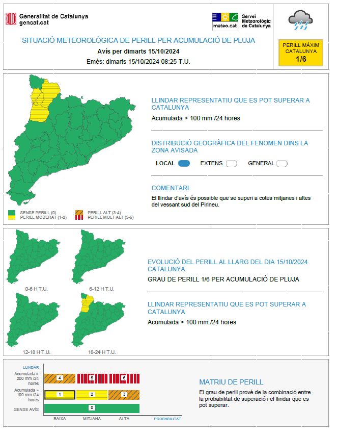 Avisos por acumulación de agua el 15 de octubre de 2024