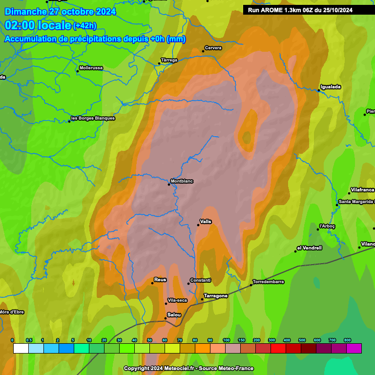 Previsión de acumulación de lluvias el 26 de octubre en la cuenca del Francolí