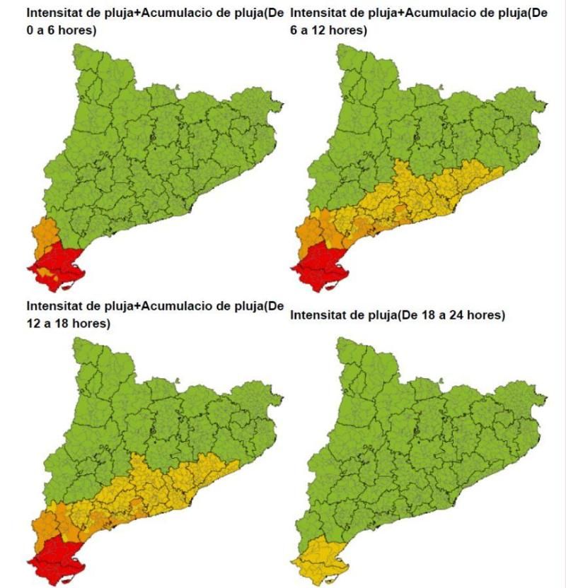 Alertas por intensidad y acumulación de lluvia en Cataluña el 30 de octubre de 2024