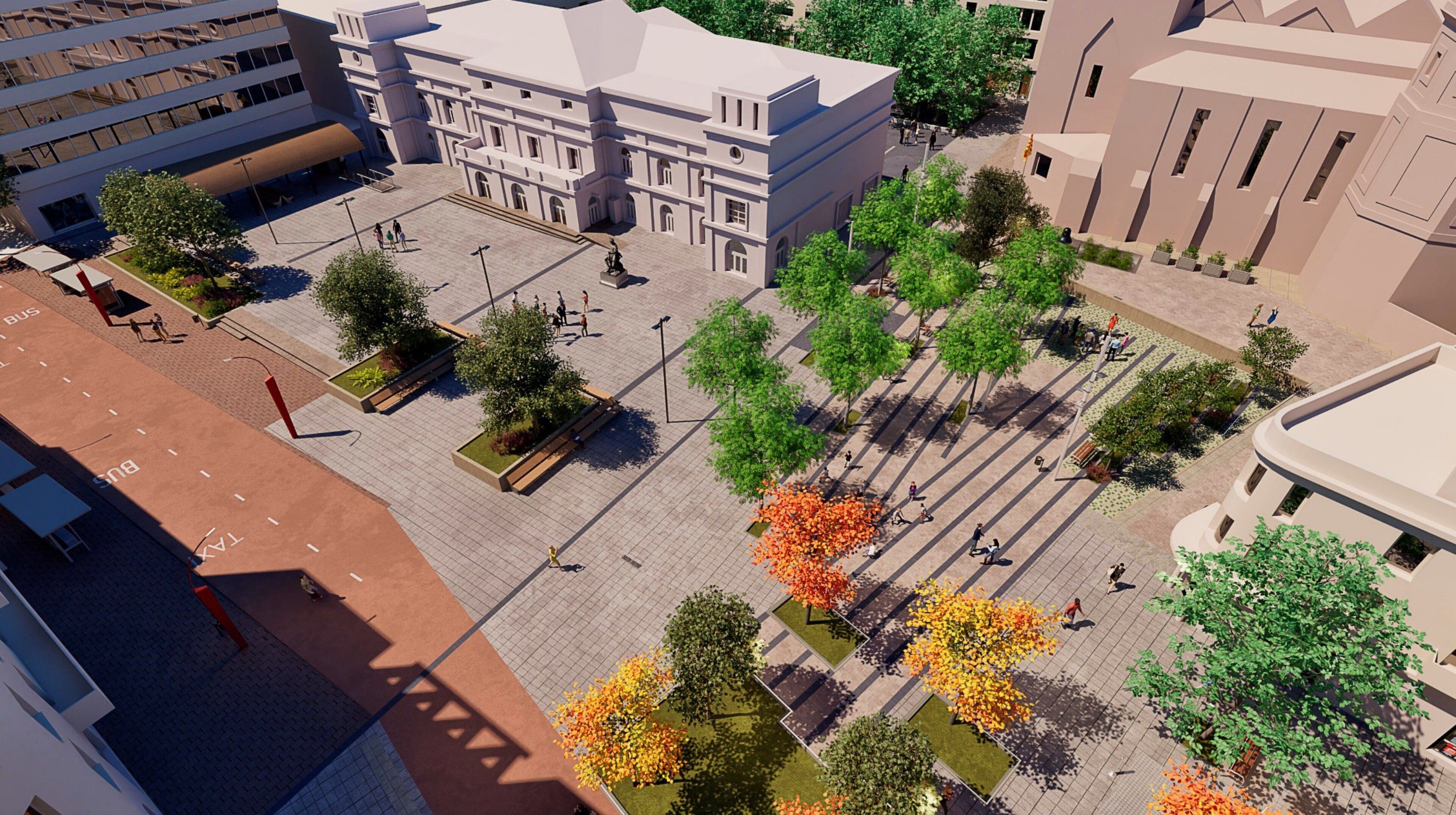 Recreación de la plaza Doctor Robert de Sabadell una vez acabadas las obras del nuevo aparcamiento soterrado