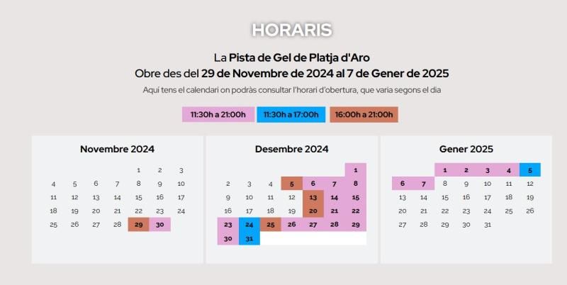 Horaris Pista de Gel Platja d'Aro 2024