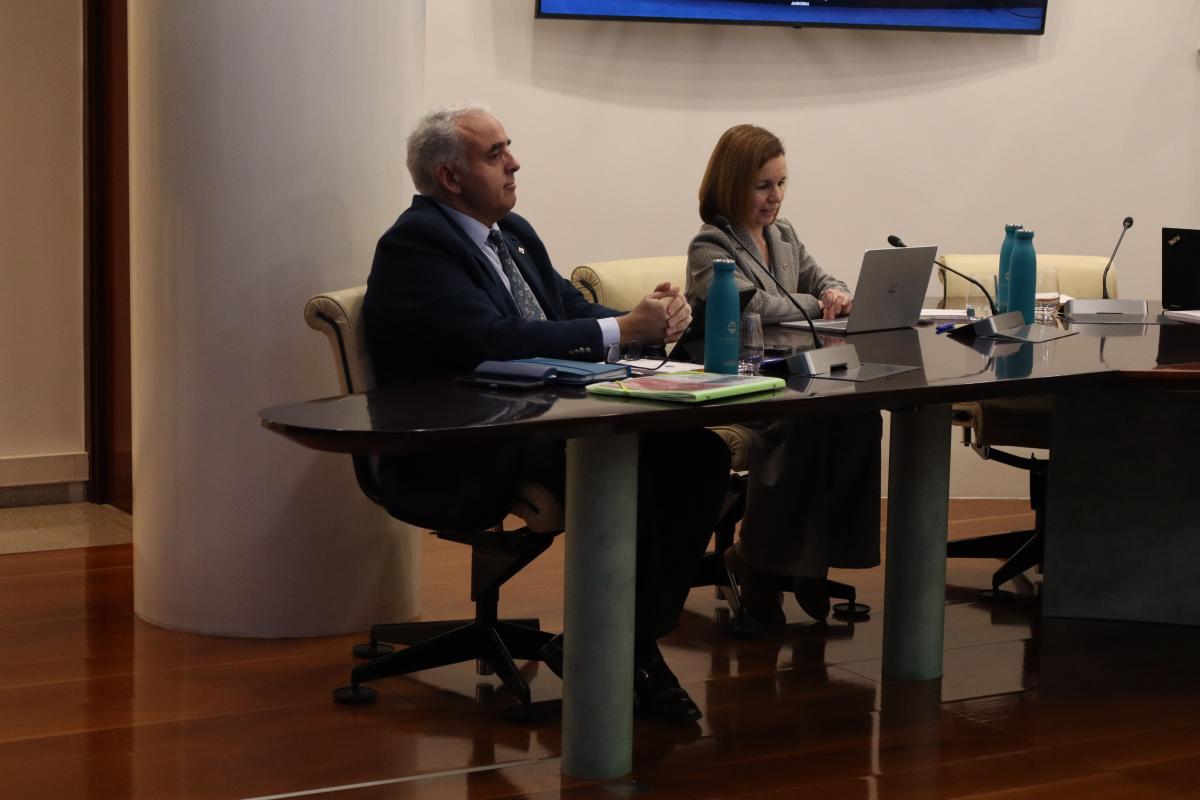 Els consellers a l'oposició del comú d'Encamp, Marta Pujol i José Luís Agudo, durant la sessió de consell de comú