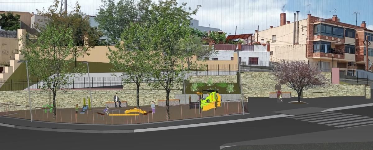 Zona de l'antiga ermita de Santa Magdalena de Valls reformada en un parc infantil amb arbres