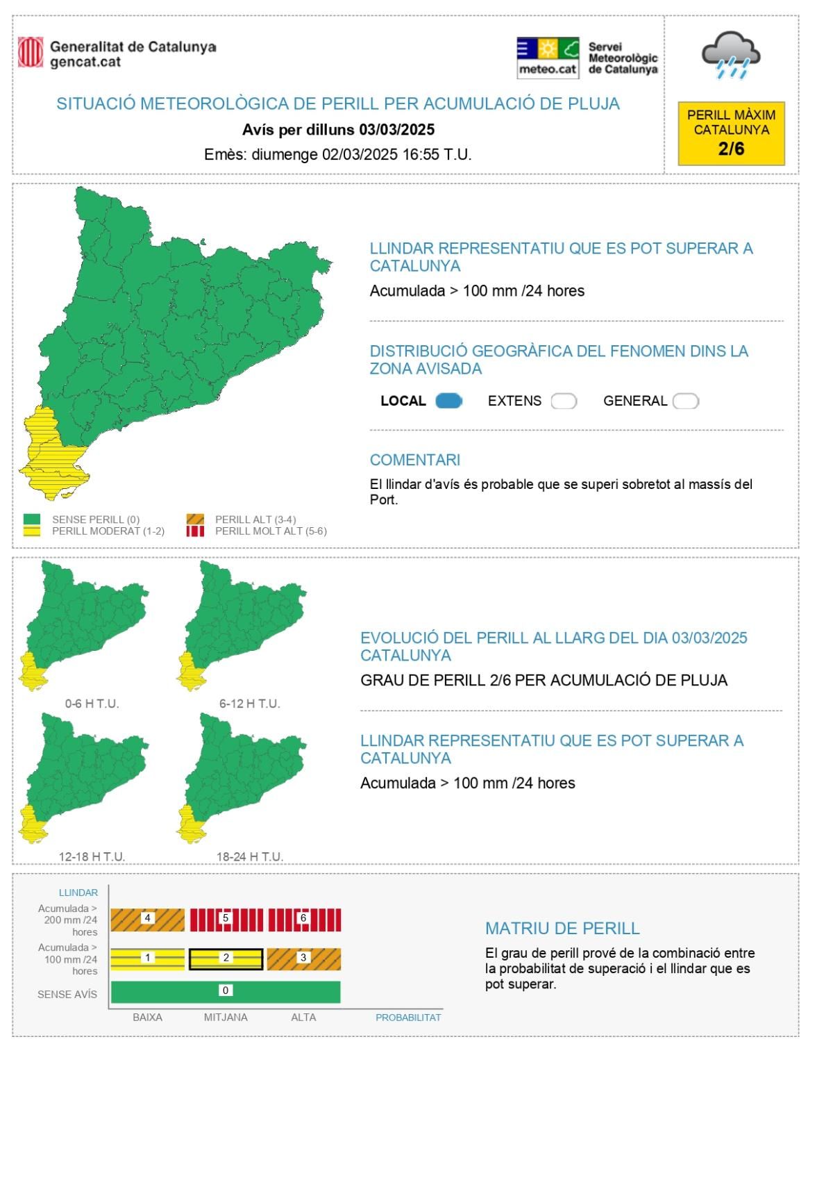 Perill per acumulació de pluja 3-3-2025
