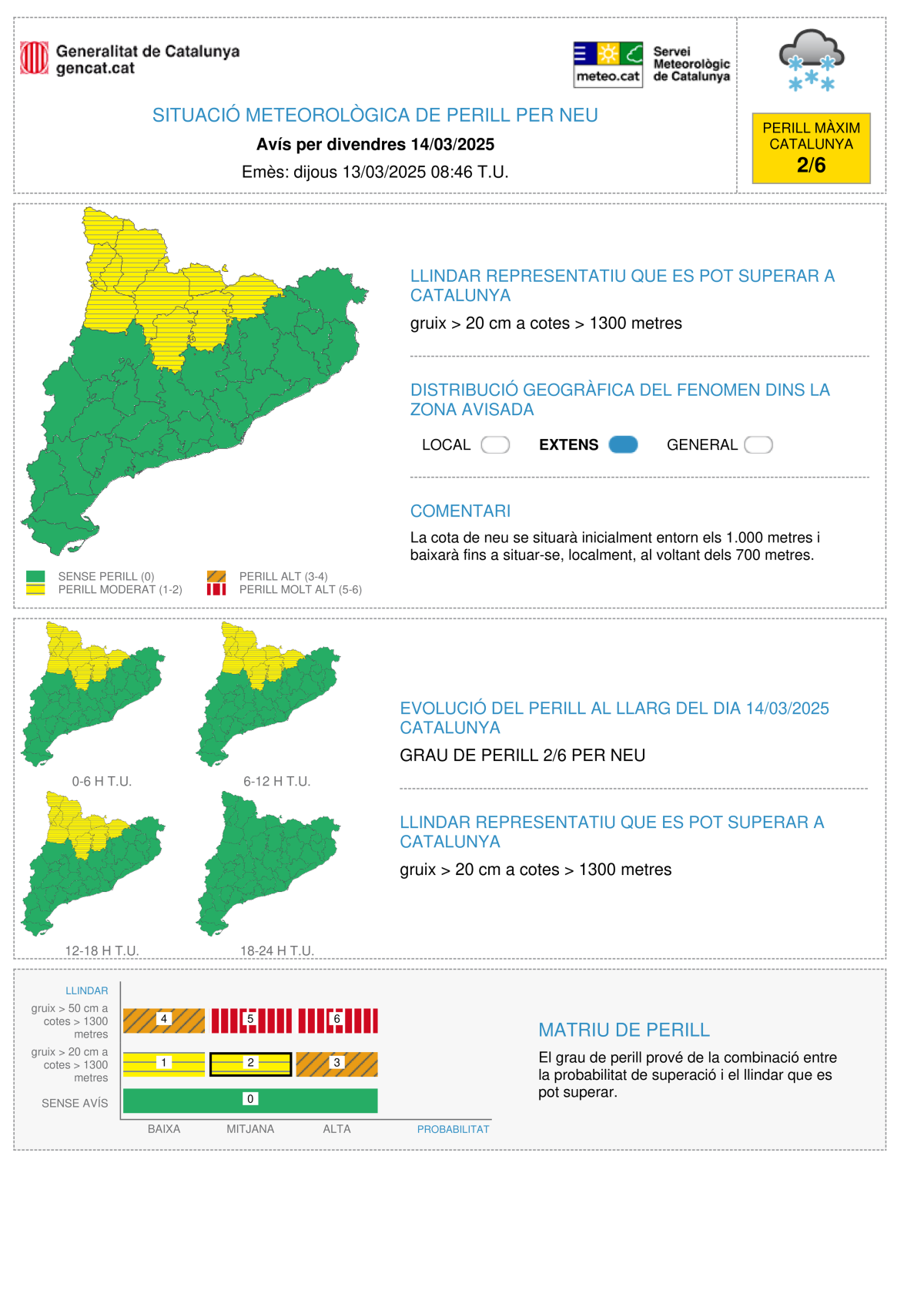 Avisos grocs per neu divendres 14 de març
