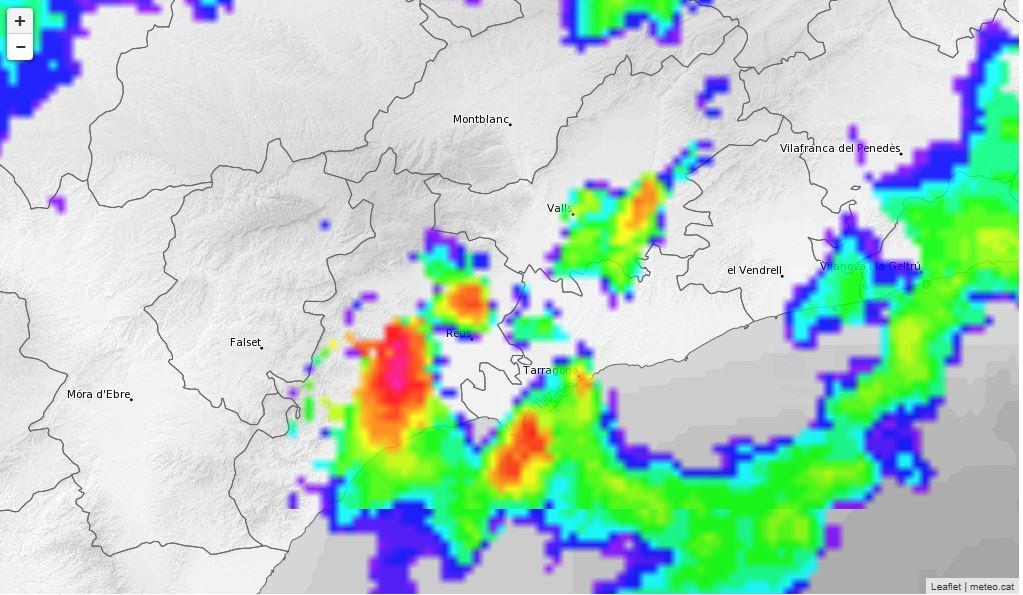 Radar del meteocat amb una tempesta a Reus
