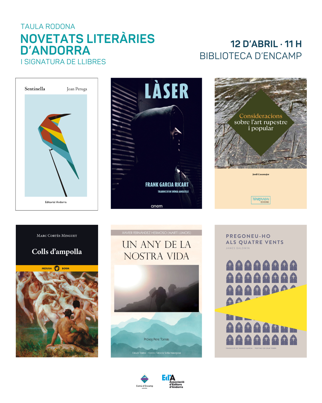 El cartell promocional de la taula rodona i l'acte de signatures de llibres a Encamp