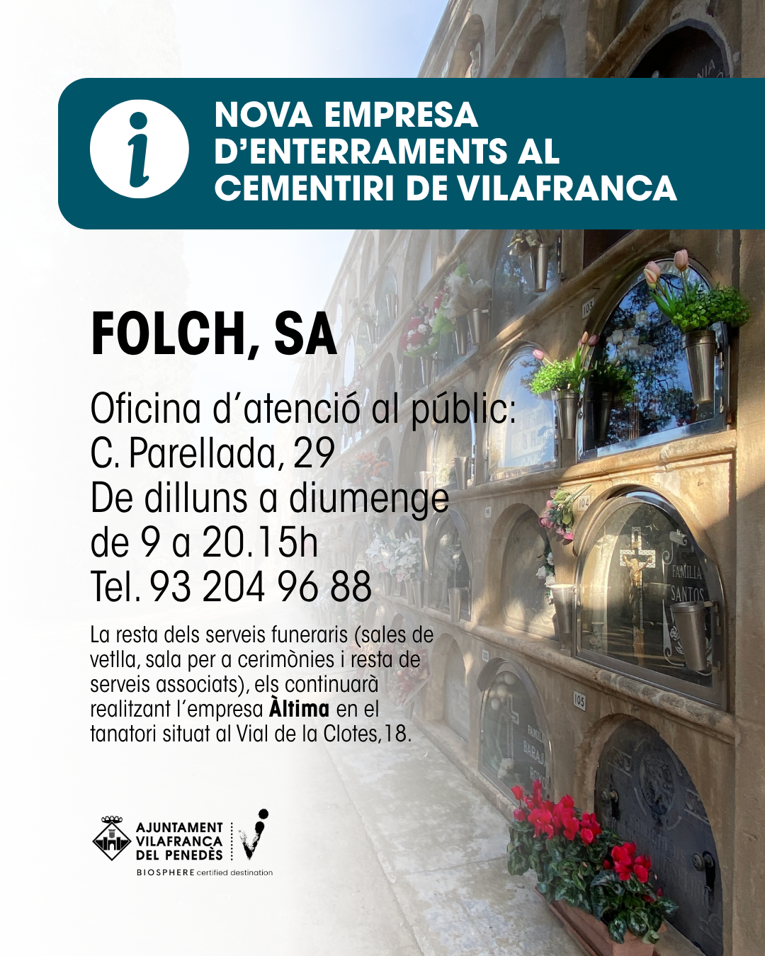 Folch S.A., nova empresa d'enterraments al cementiri de Vilafranca