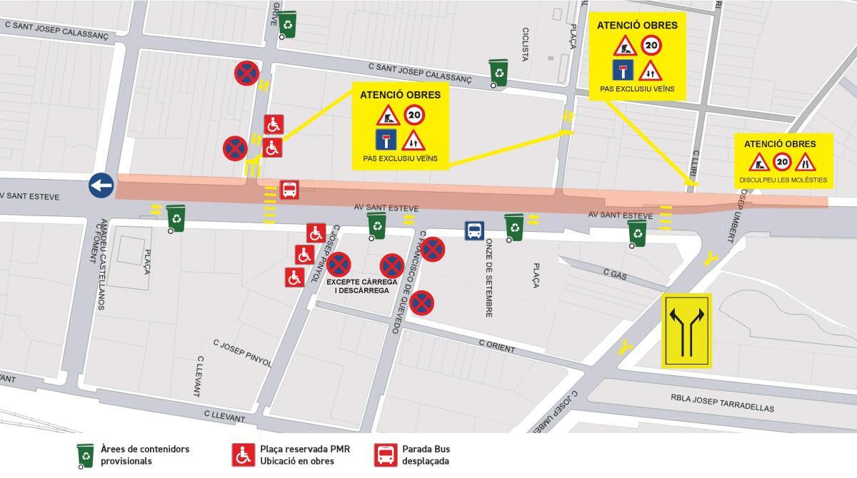 Mapa d'obres a l'avinguda de Sant Esteve de Granollers