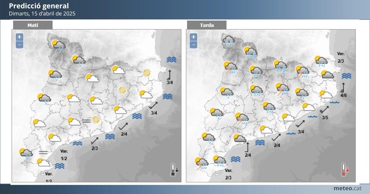 Previsió del temps per dimarts, 15 d'abril