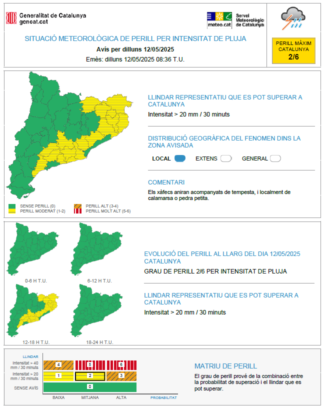 Avisos per fortes pluges 12-05-2025