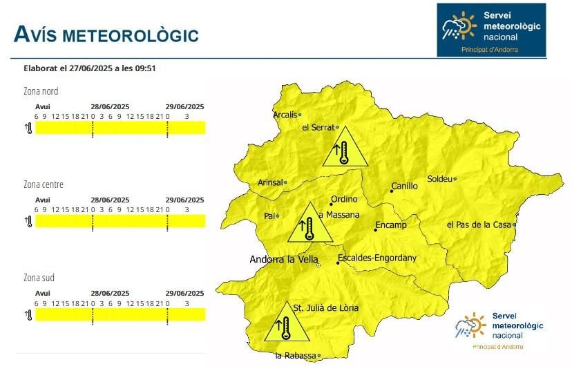 L'avís groc activat pel Servei Meteorològic d'Andorra
