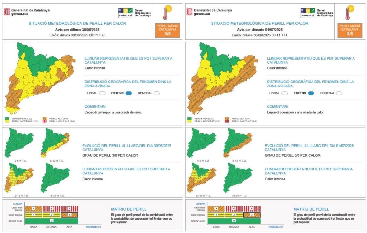 Alerta taronja per calor els dies 30 de juny i 1 de juliol a Catalunya