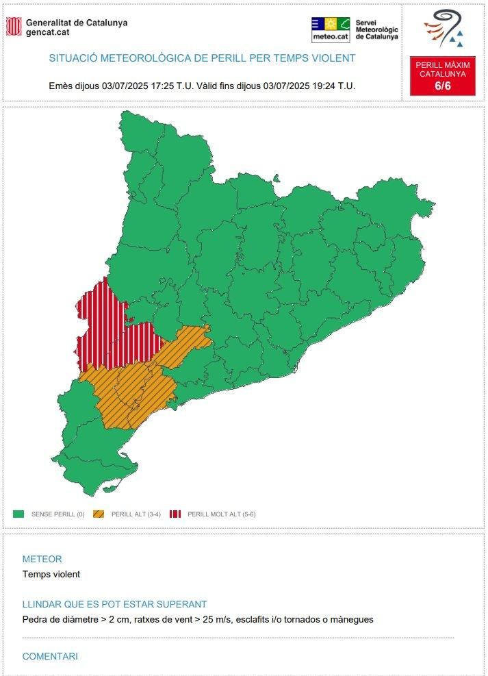 Avisos per temps violent 3 de juliol 2025 a tarragona