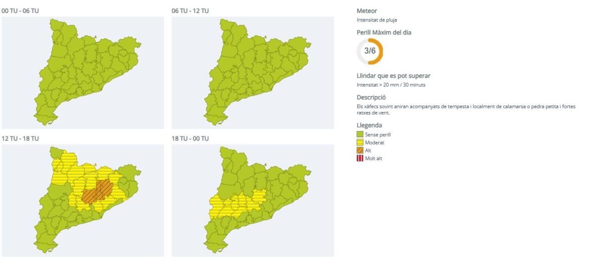 Avisos per intensitat de pluja 4 de juiol del 2025