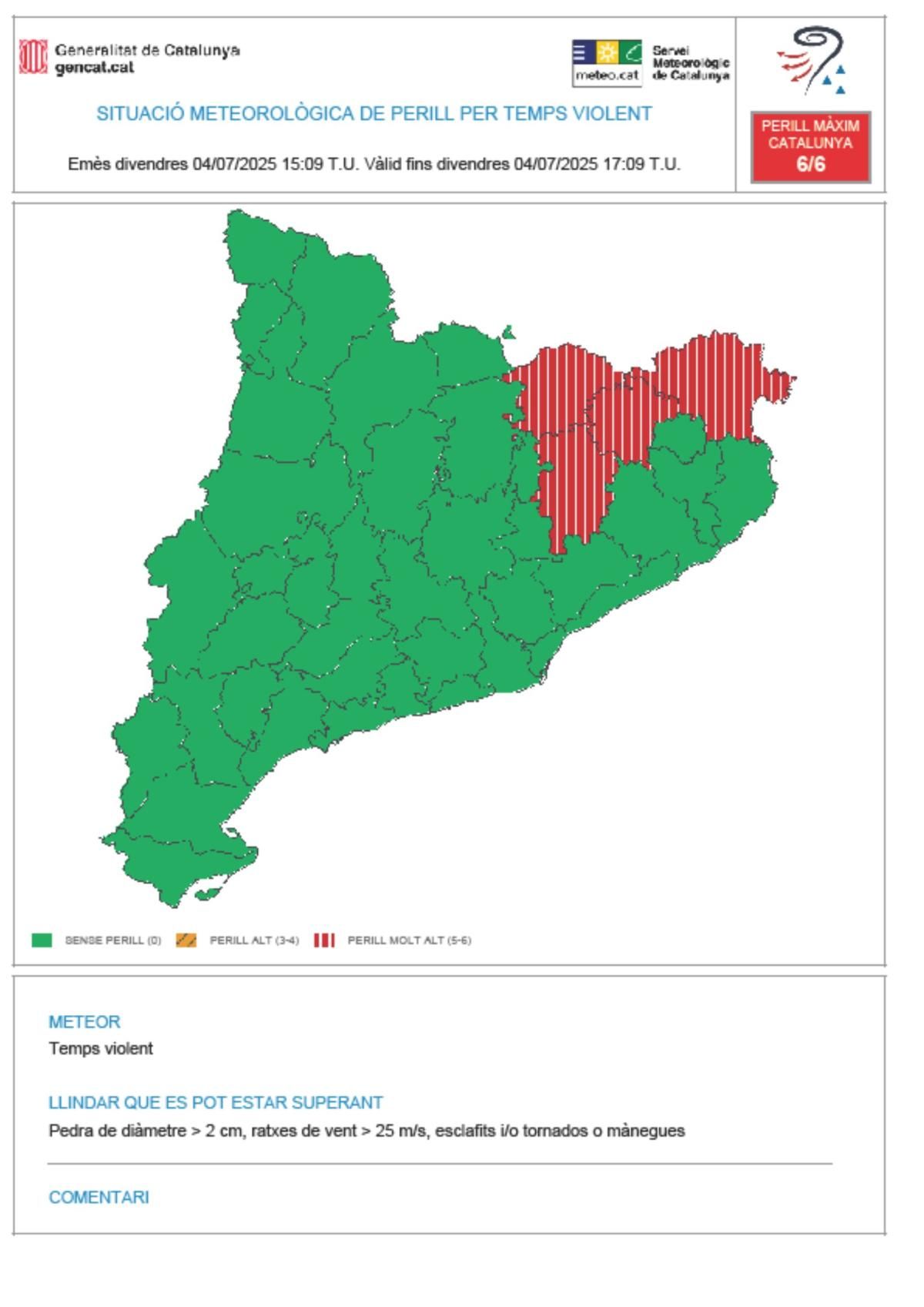 Avisos vermells per temps violent 4 de juliol del 2025