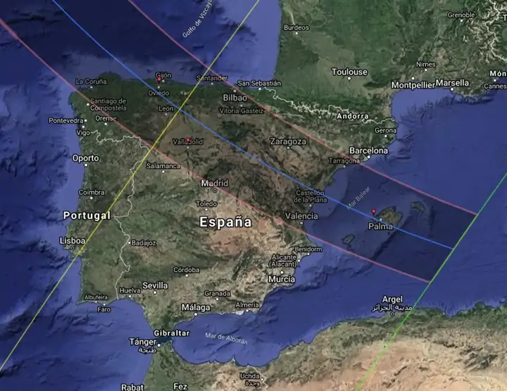 Trayectoria visible del eclipse solar total del 12 de agosto de 2026