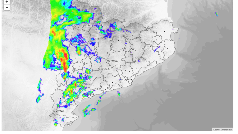 Radar de pluja a Catalunya a les 10.18 h del dissabte 12 de juliol Radar de pluja a Catalunya a les 10.18 h del dissabte 12 de juliol
