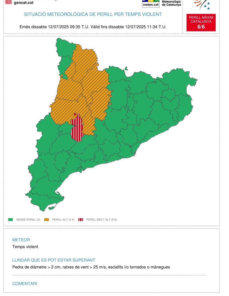 Avís per temps violent a la Segarra Avís per temps violent a la Segarra
