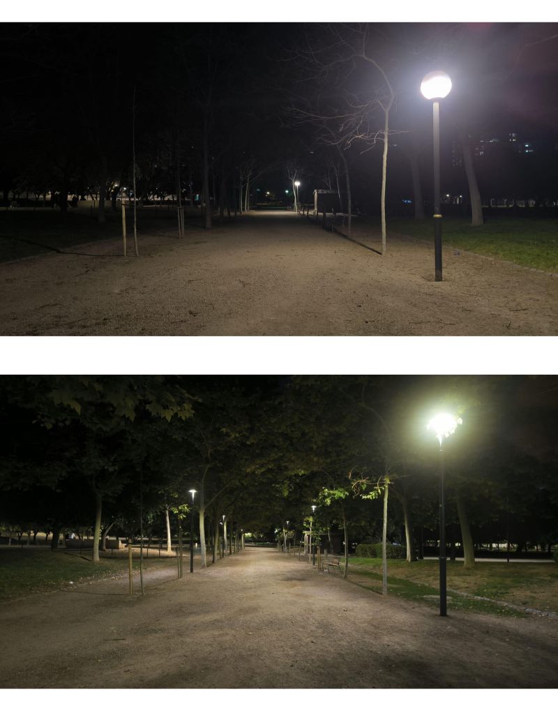 Abans i després dels canvis d'il·luminació al Parc de la Ciutat de Tarragona