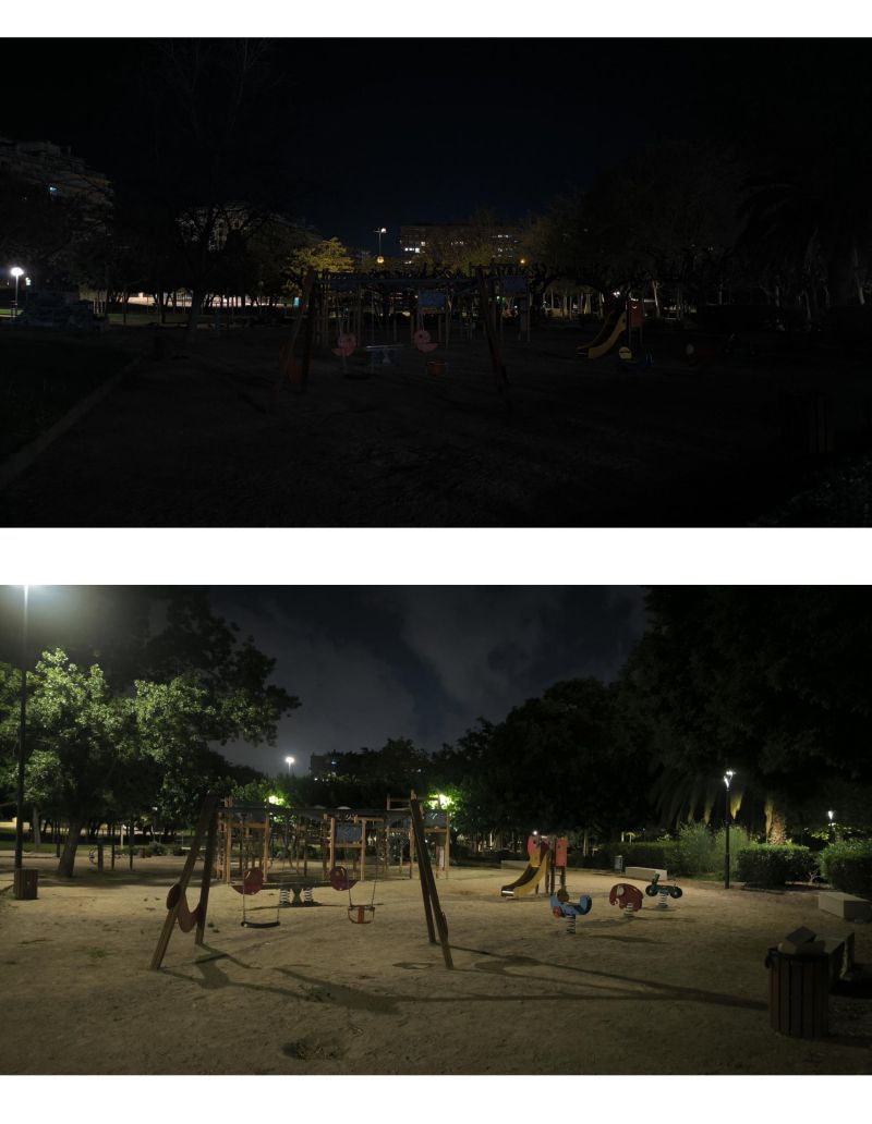 Abans i després dels canvis d'il·luminació al Parc de la Ciutat de Tarragona 1