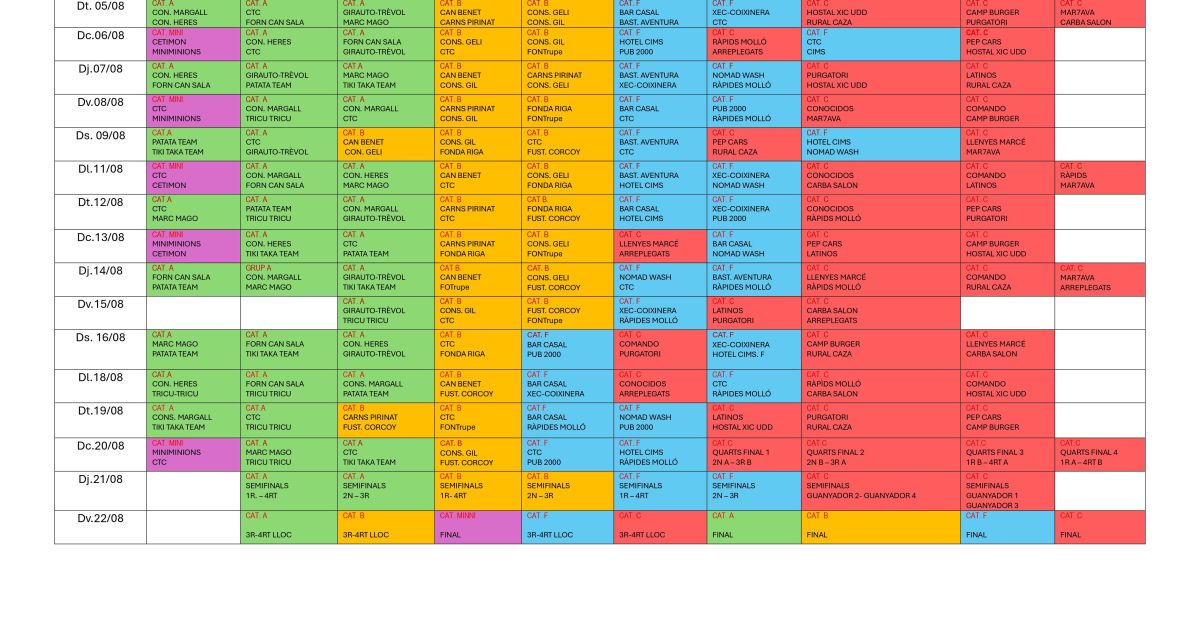 Horarios 44è Torneig de Futbol Sala de Camprodon Horarios 44è Torneig de Futbol Sala de Camprodon