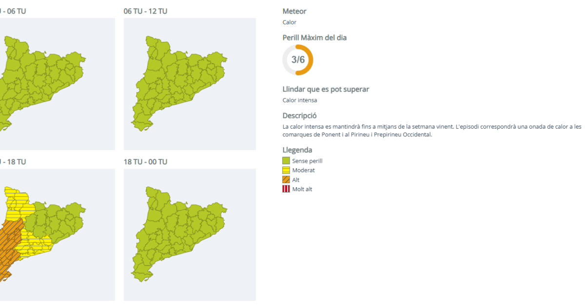 Avisos por calor intensa el 11 de agosto de 2025 en Cataluña Avisos por calor intensa el 11 de agosto de 2025 en Cataluña
