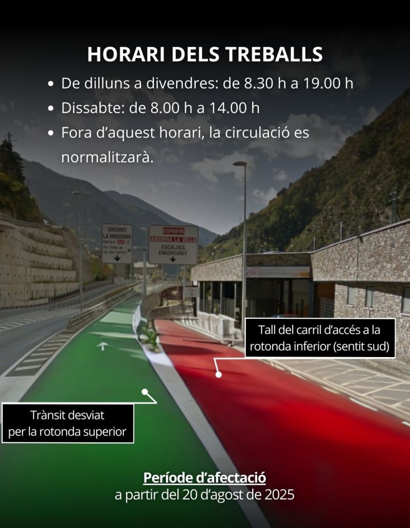 Cartell de les obres a la CG 2 a Encamp