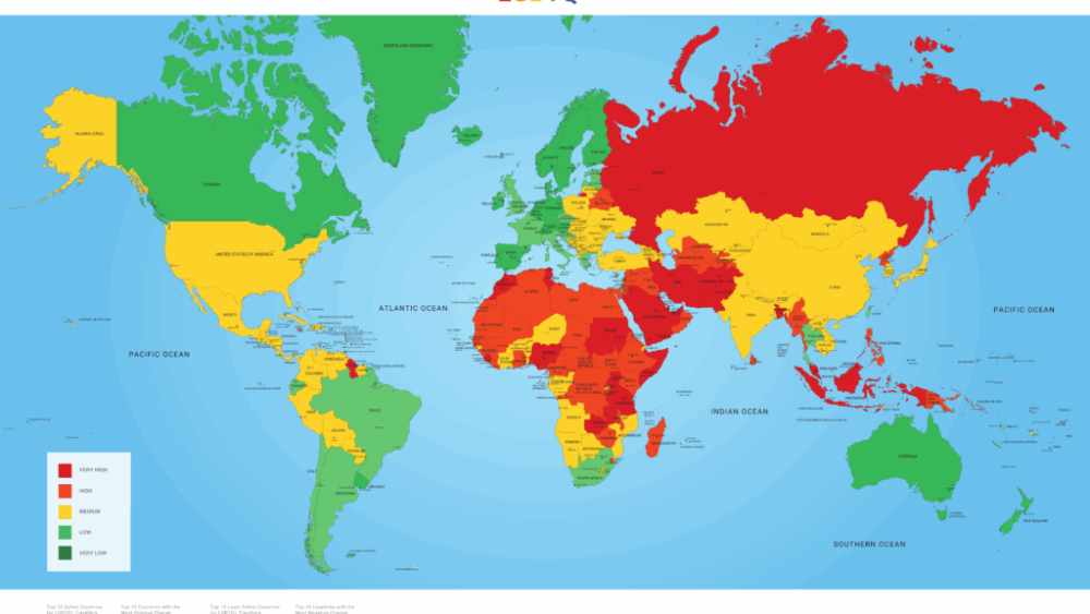 El mapa de riesgos para los viajeros LGTBIQ+ publicado por A3M