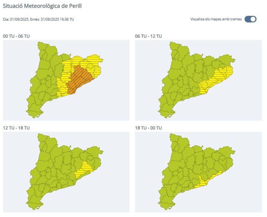 Alertes per pluja 1 de setembre de 2025 Alertes per pluja 1 de setembre de 2025