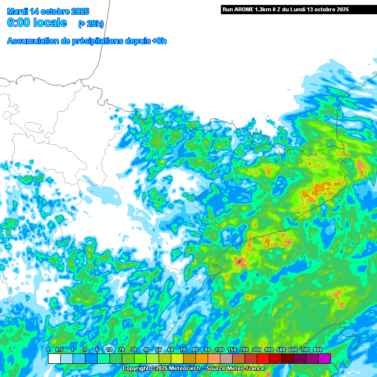 Previsión de lluvia acumulada el martes por la mañana