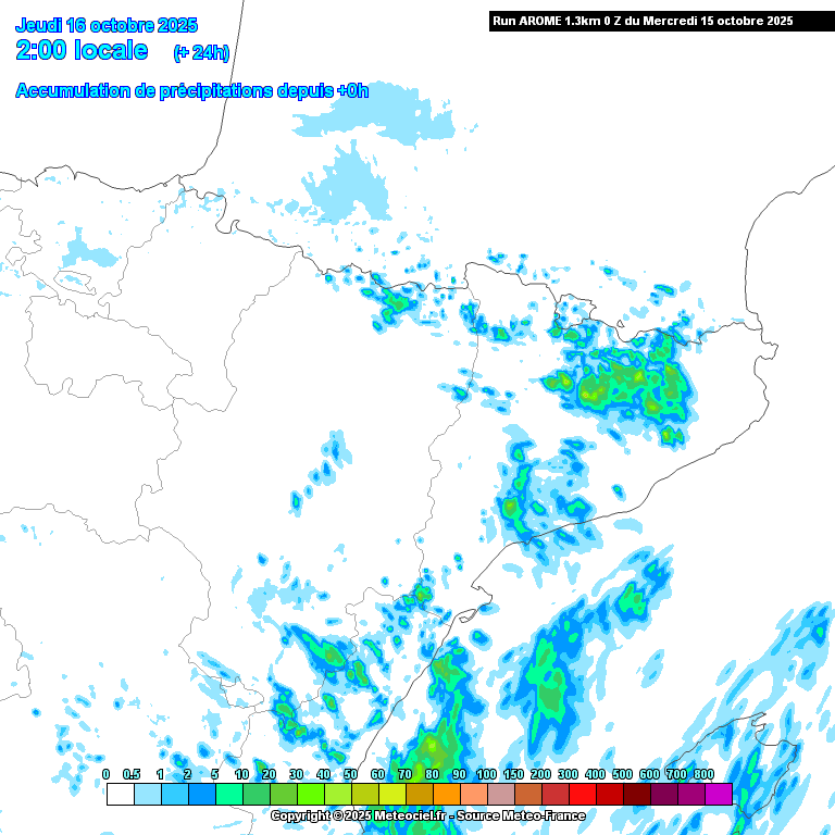 Mapa de previsión de acumulación de lluvia este miércoles, 15 de octubre Mapa de previsión de acumulación de lluvia este miércoles, 15 de octubre