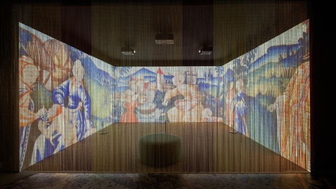 Espai immersiu dedicat als tapissos La Història de Carrabara, dita dels egipcians (1500 - 1520) realitzats al taller d’Arnould Poissonier.  Espai immersiu dedicat als tapissos La Història de Carrabara, dita dels egipcians (1500 - 1520) realitzats al taller d’Arnould Poissonier.