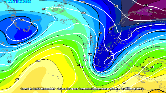 Entrada d'aire fred àrtic a Catalunya segons el model ECMWF
