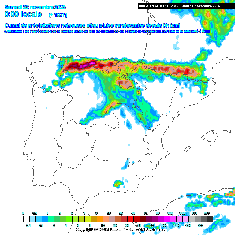Mapa de precipitacions previstes el divendres 21 de novembre