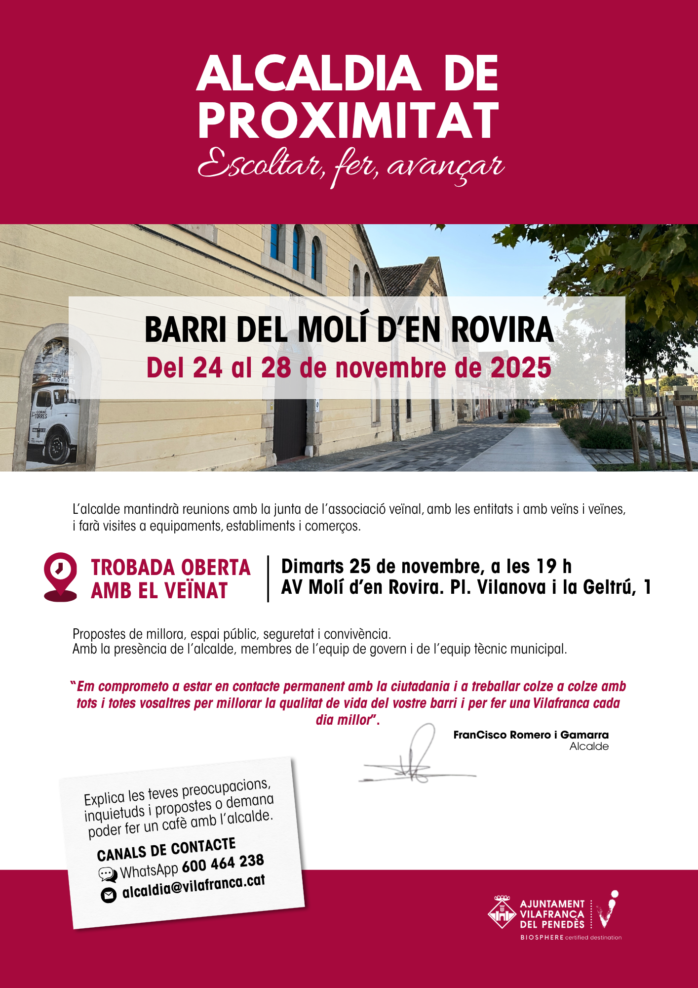 L’Ajuntament de Vilafranca reprèn una nova etapa del programa Alcaldia de Proximitat al Molí d'en Rovira