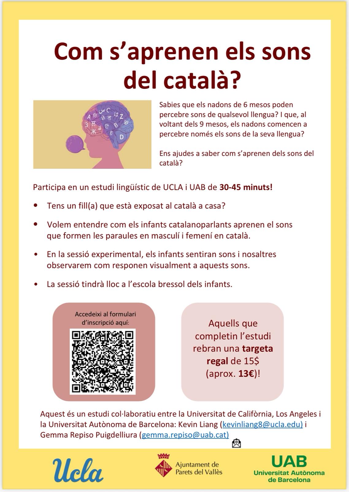 Cartell estudi 'com s'aprenen els sons del català' a Parets del Vallès
