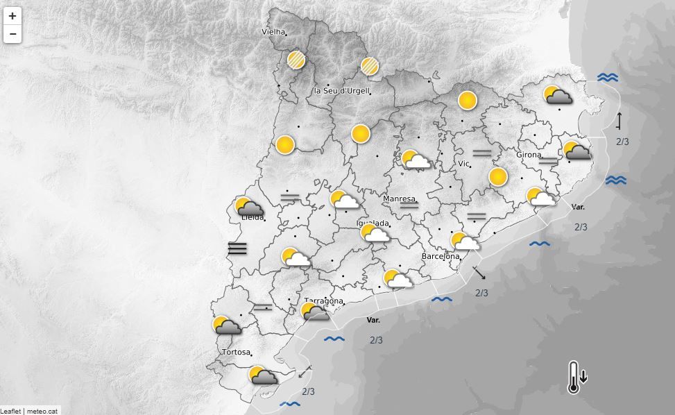 Previsió del temps per al divendres, 12 de desembre, segons el Meteocat