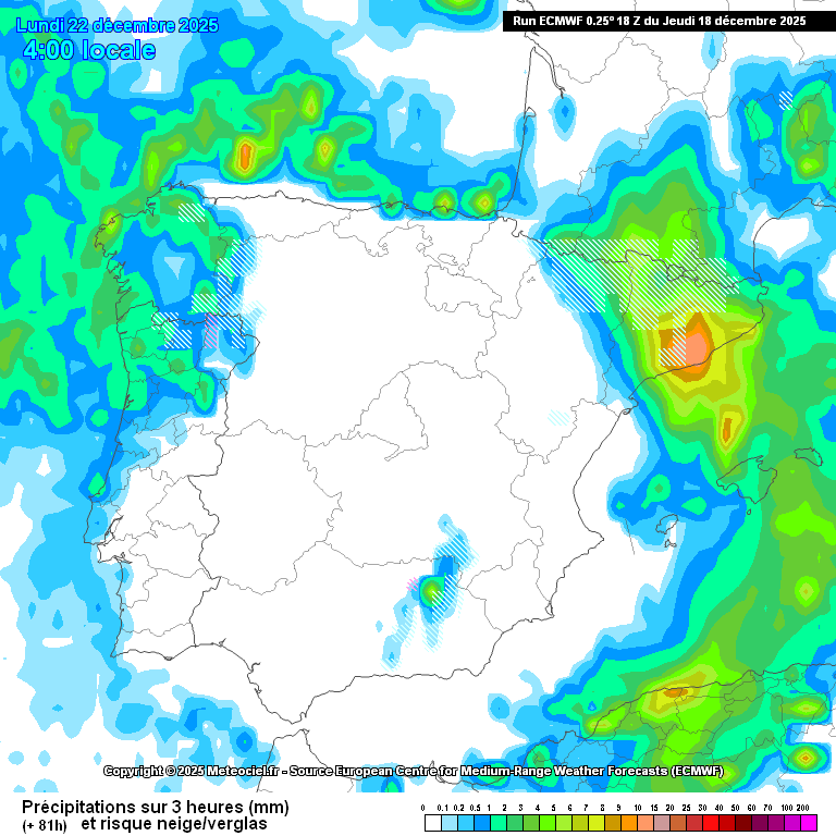 Mapes de precipitació prevista per al dilluns 22 de desembre