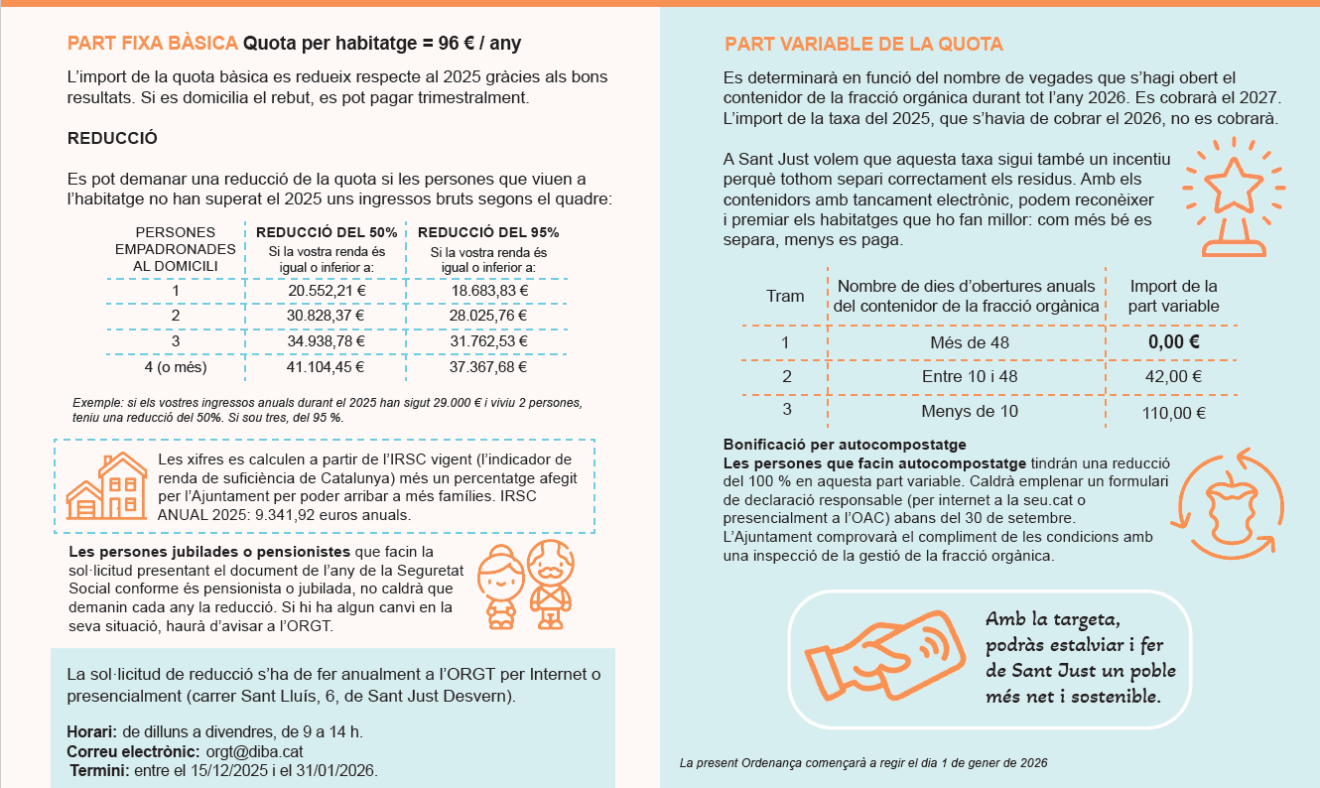 Informació sobre la nova taxa de residus de Sant Just Desvern el 2026
