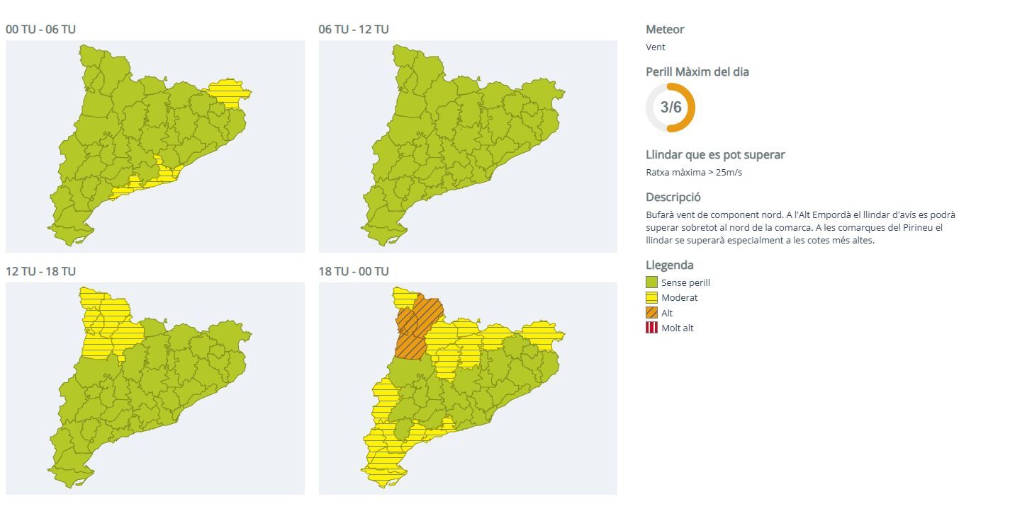Avisos per vent aquest 7 de gener del 2026