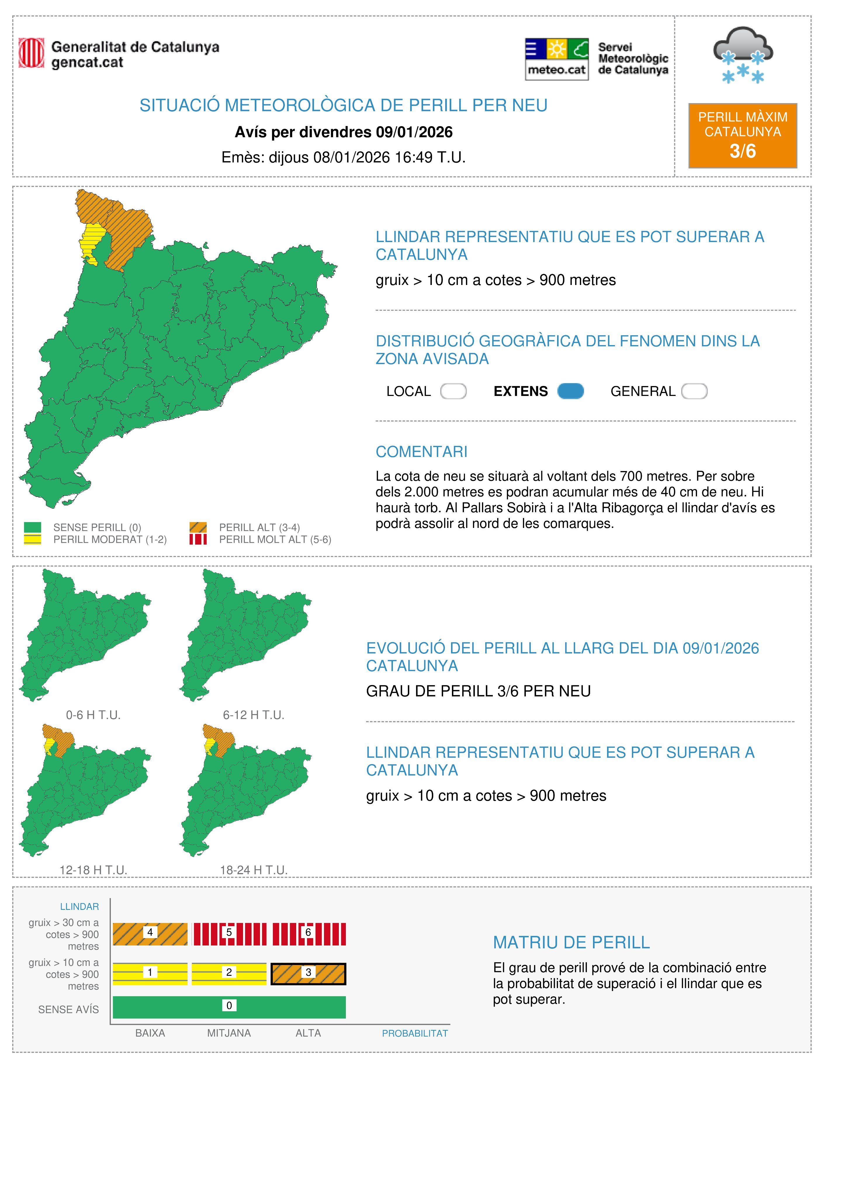 Avisos per neu aquest 9 de gener del 2026