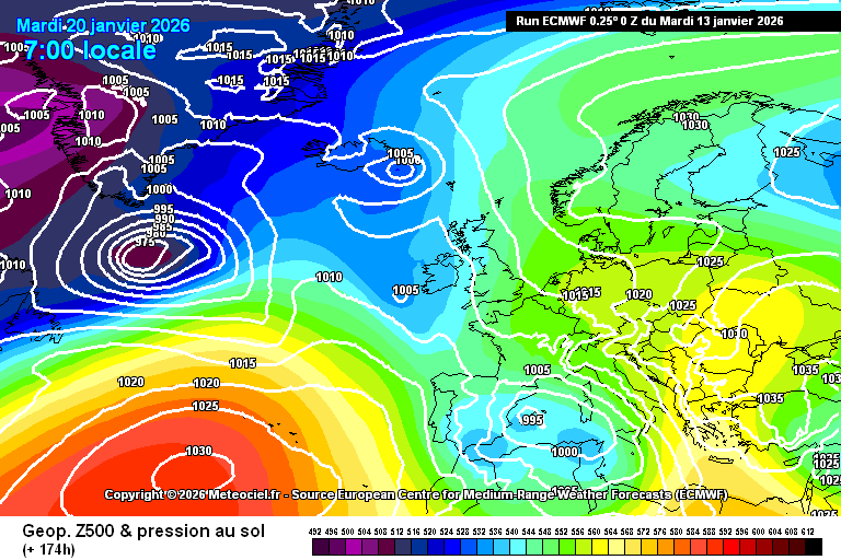 Situació meteorològica amb una marcada situació de llevant a Catalunya el dimarts, 20 de gener, segons el model ECMWF