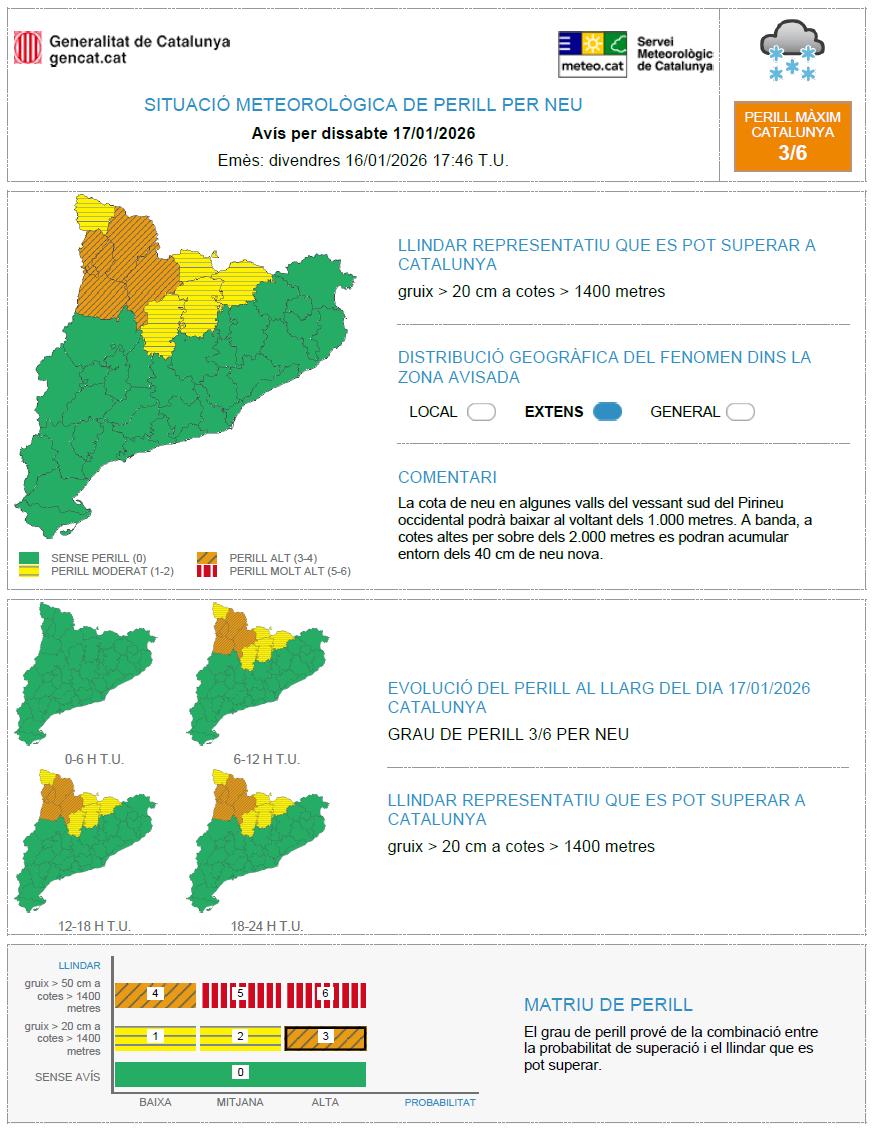 Avisos per perill de neu el 17 de gener