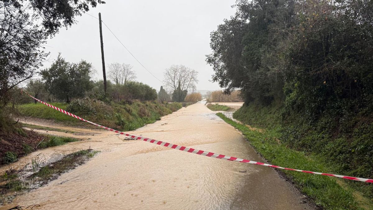 La riera que dona accés a Palau Sator, desbordada