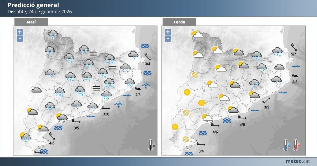 Previsió de temps per al dissabte 24 de gener
