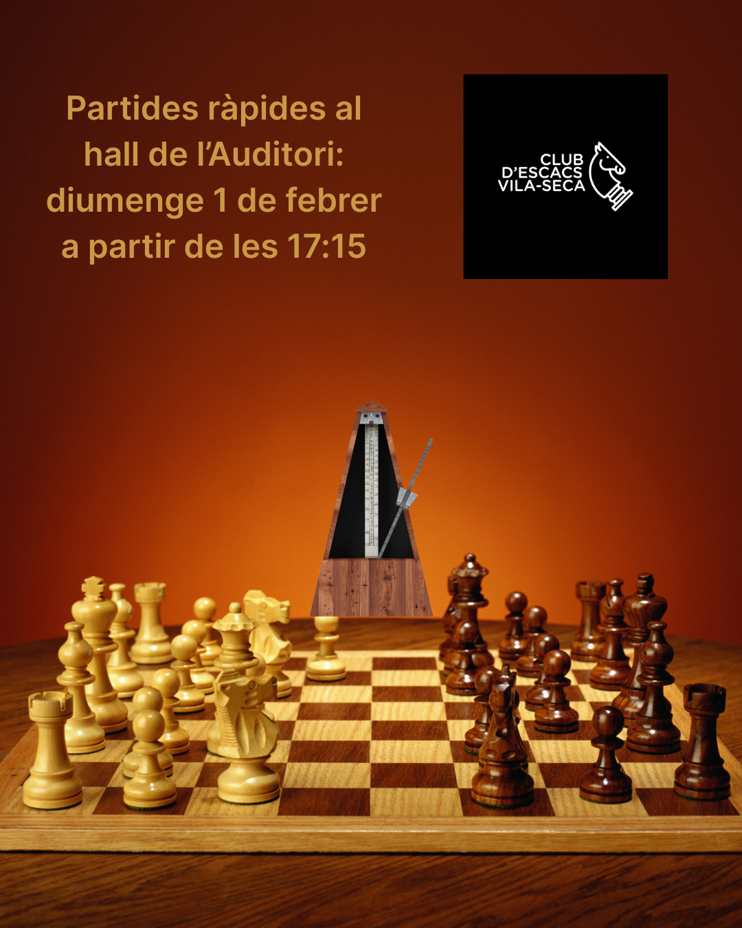 Cartell de l'esdeveniment musical d'escacs i concert a l'Auditori Josep Carreras de Vila seca