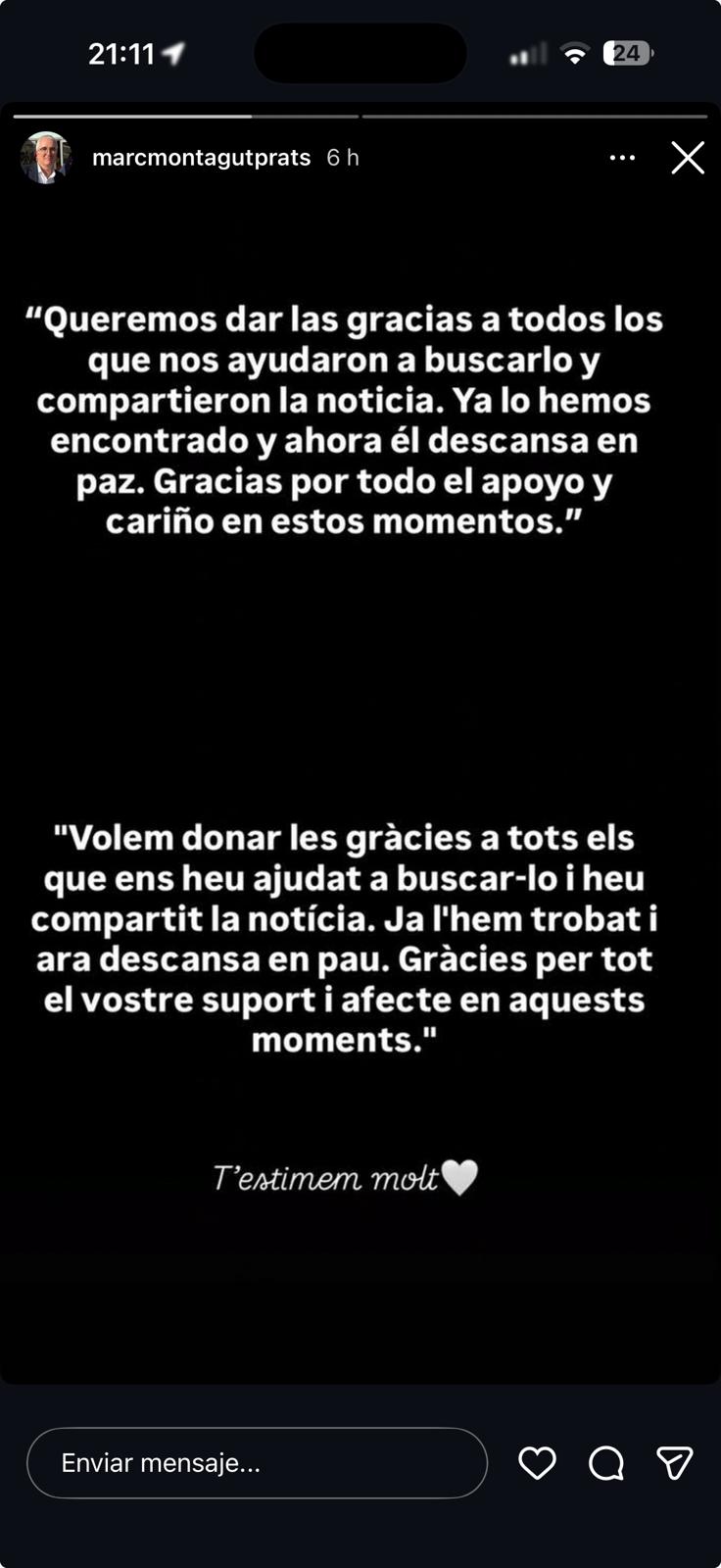 Marc Montagut per la mort del seu germà Ricard