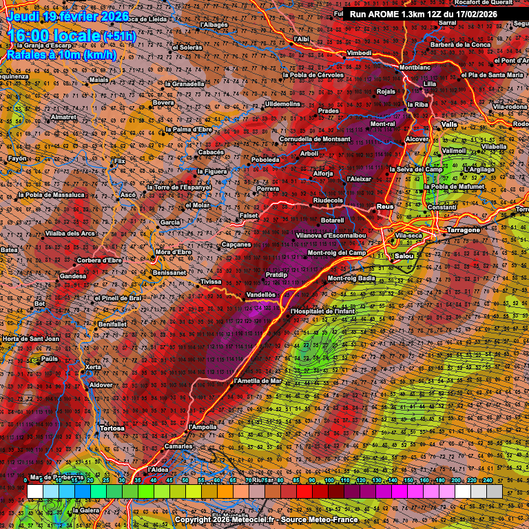 Previsió de forts vents al Camp de Tarragona el dijous 19 de febrer
