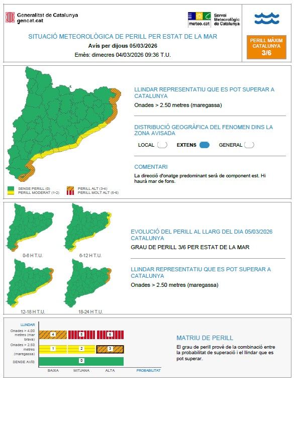 Avisos per mala mar el dijous 5 de març